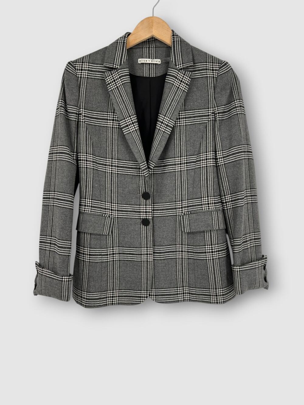 alice + olivia Plaid Blazer Glen Check Wool Blend Jacket Size 0